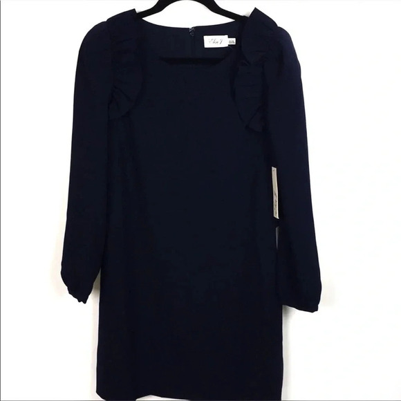 Eliza J Blue Long Sleeve Ruffle Shift Dress Size 6 - Picture 1 of 7